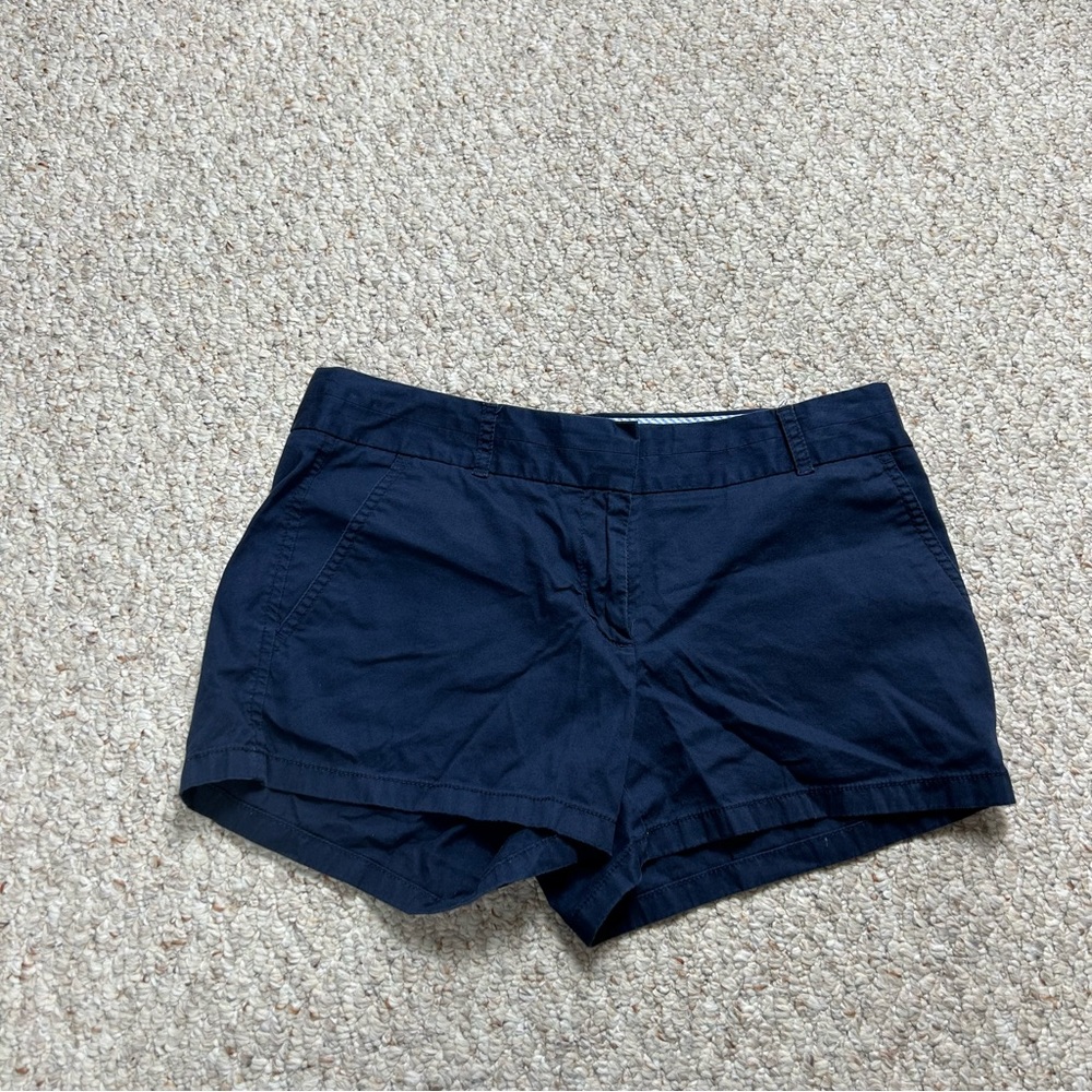 J. Crew Chino Shorts Womens 4 Navy Blue Broken In 100% Cotton Flat Front Pockets
